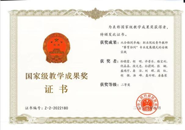 教育部：从合格到卓越：职业院校青年教师“赛育协同”专业发展模式的安徽实践（国家教学成果二等奖）